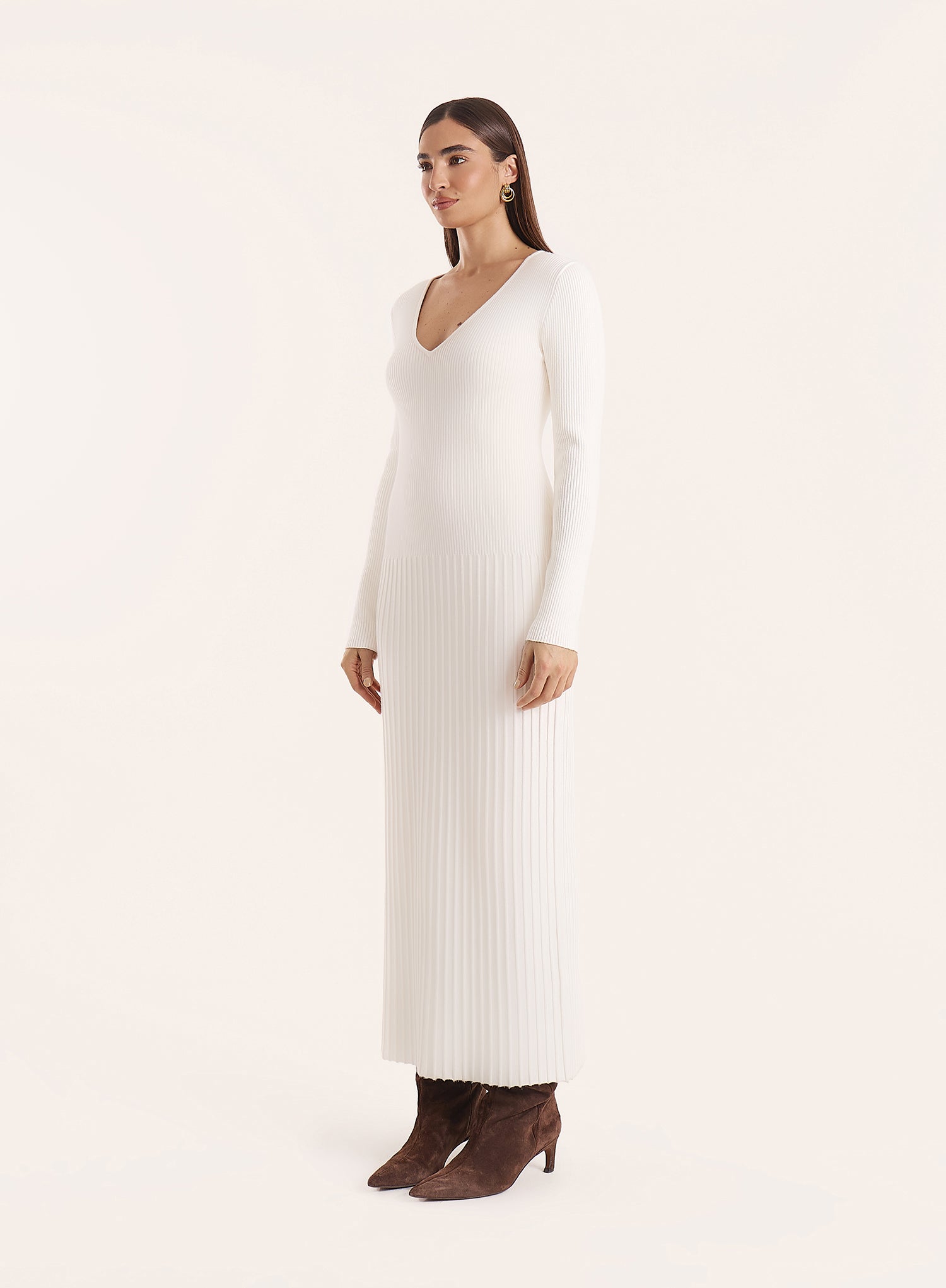 Off White Drop Waist Knitted Maxi Dress